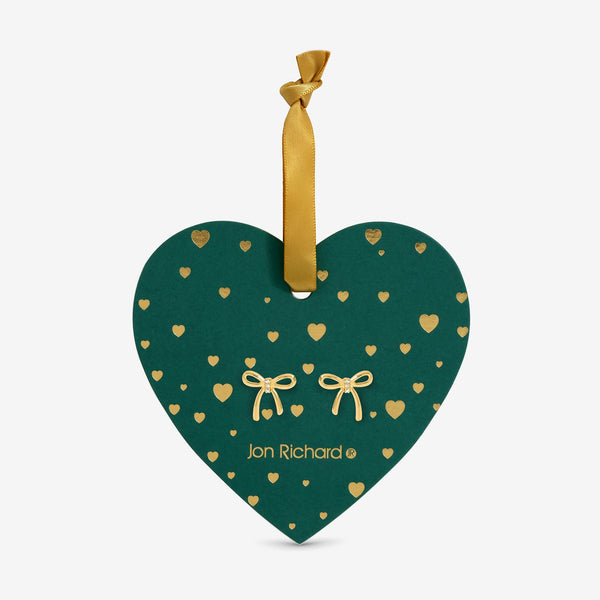 Jon Richard 18ct Gold Plated Bow Earrings - Hanging Heart