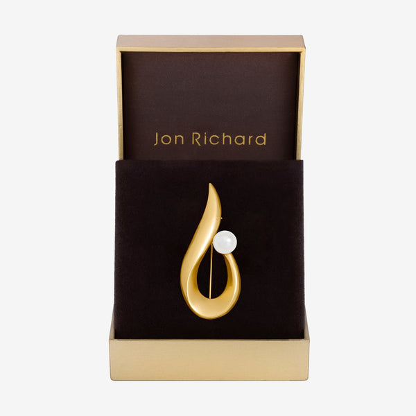 Jon Richard Gold Plated Satin Swirl and Pearl Brooch - Gift Box