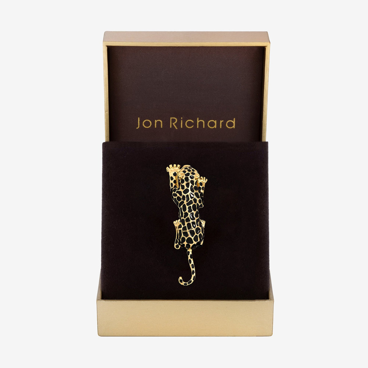 Jon Richard Gold Plated and Jet Leopard Brooch - Gift Box