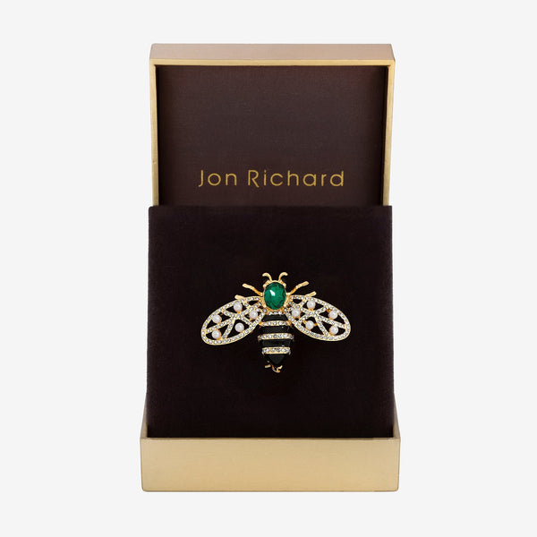 Jon Richard Gold Plated and Crystal Bumble Bee Brooch - Gift Box