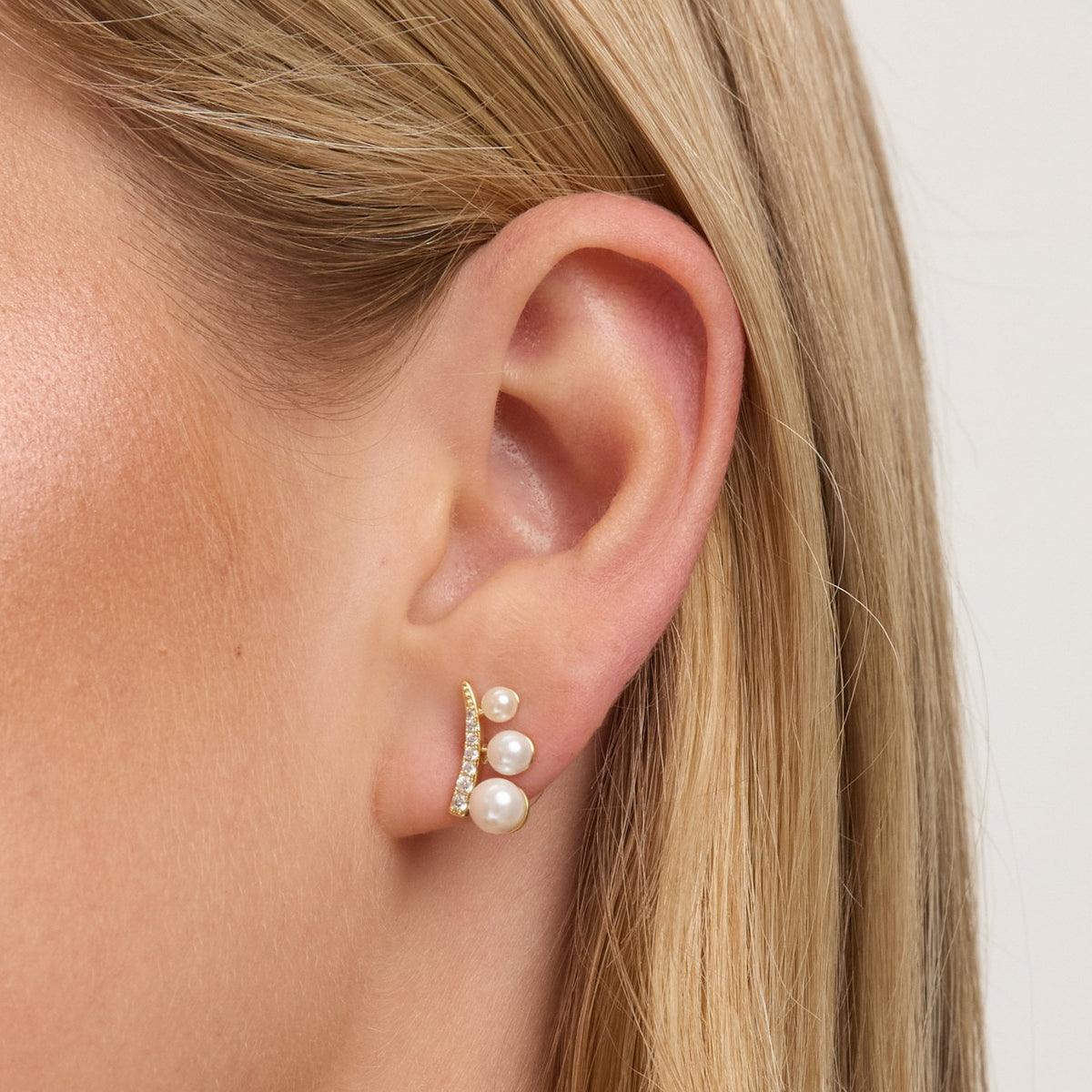 Jon Richard Gold Plated Crystal and Pearl Mini  Climber Earrings