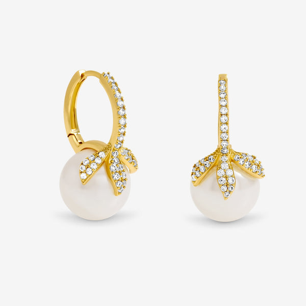Jon Richard Gold Plated Crystal Leaf and Pearl Earrings