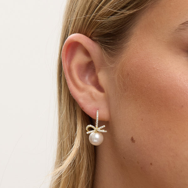 Jon Richard Gold Plated Crystal Bow and Pearl Hoops