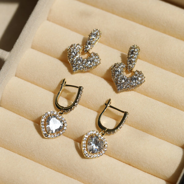Jon Richard Gold Plated and Pave Heart Door Knocker Earrings