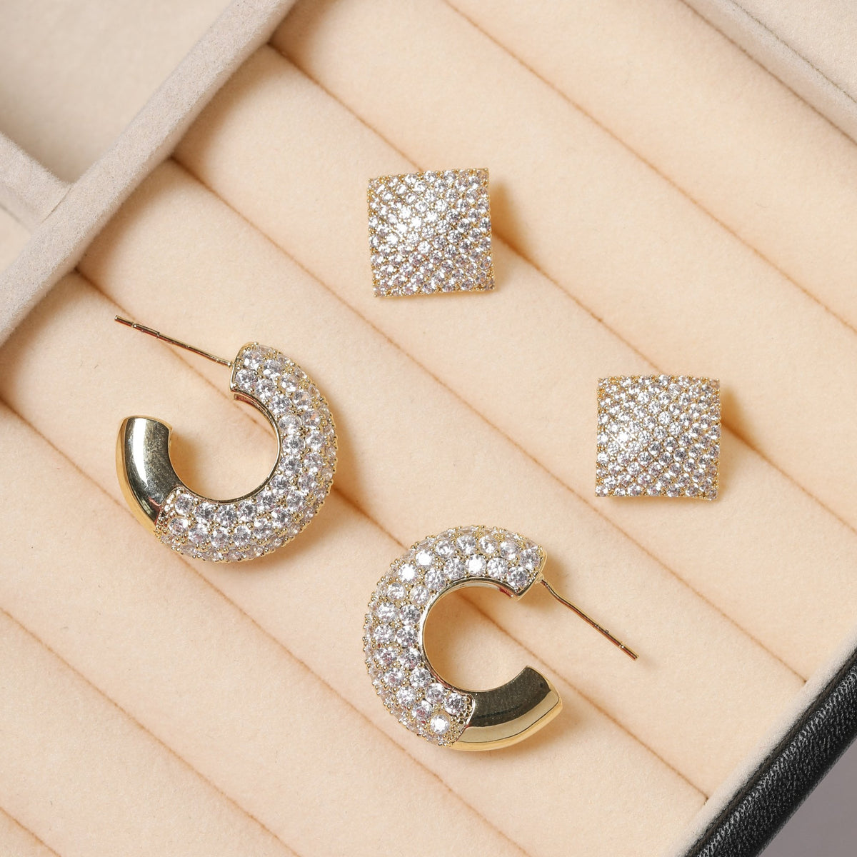 Jon Richard Gold Plated Chubby Pave Hoop Earrings