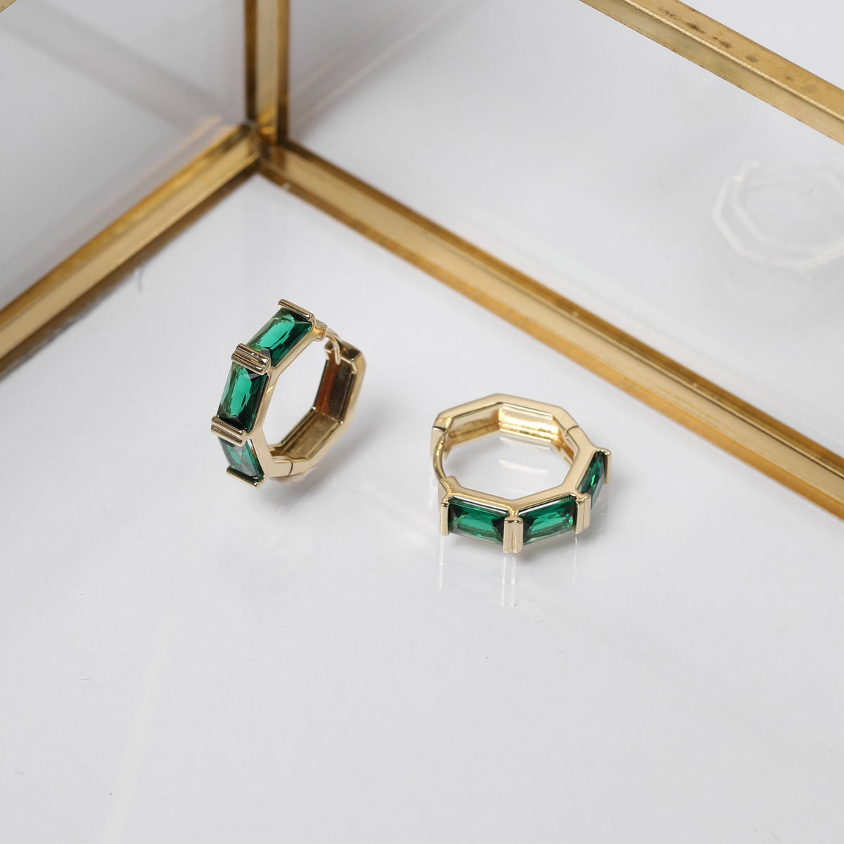 Jon Richard Gold Plated and Emerlald Stone Hoop Earrings