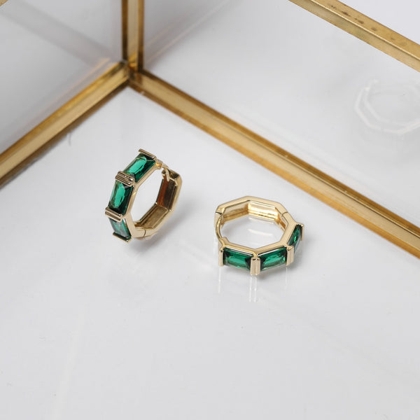 Jon Richard Gold Plated and Emerlald Stone Hoop Earrings