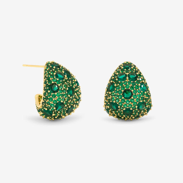 Jon Richard Gold Plated Pave and Emerald Dome Earrings
