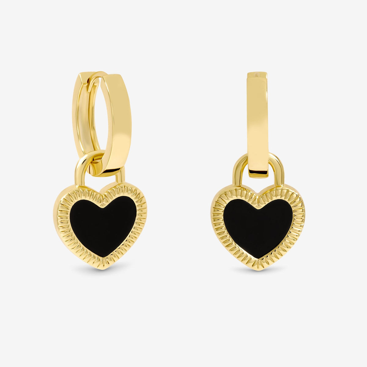 Jon Richard Gold Plated and Jet Enamel Heart Hoop Earrings