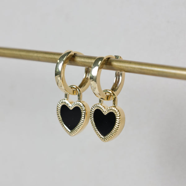 Jon Richard Gold Plated and Jet Enamel Heart Hoop Earrings
