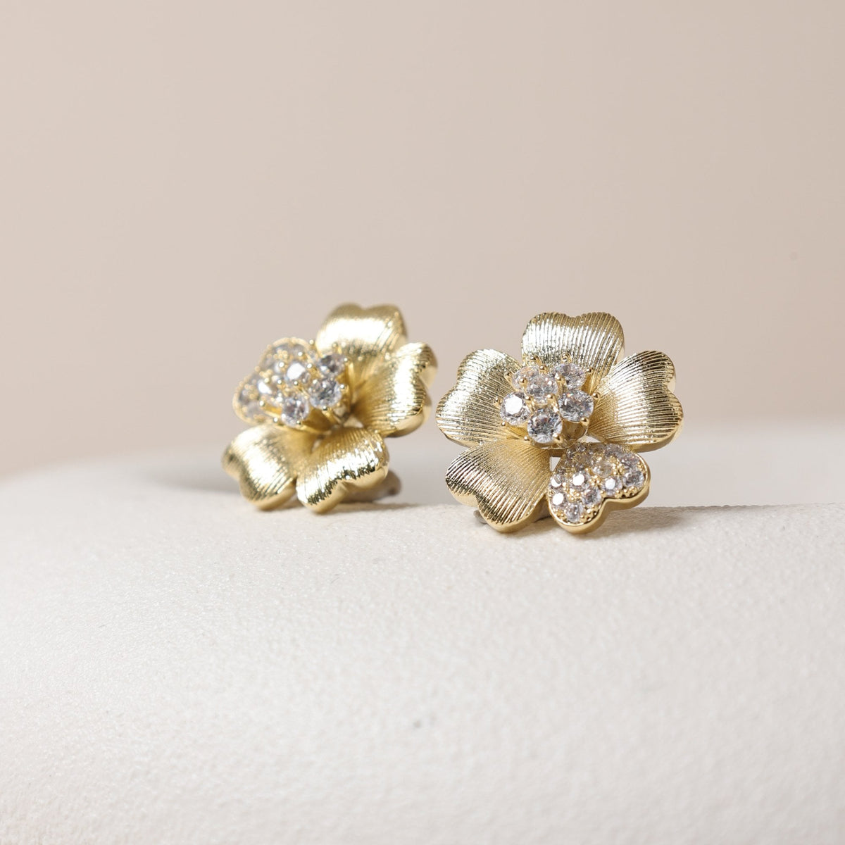 Jon Richard Gold Plated Brushed and Pave Flower Stud Earrings