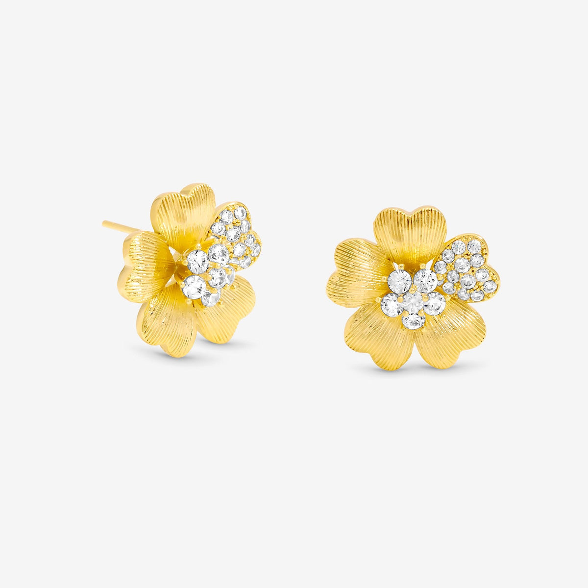 Jon Richard Gold Plated Brushed and Pave Flower Stud Earrings