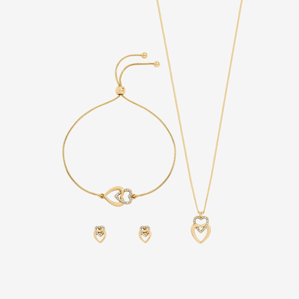 Jon Richard Gold Plated Crystal and Polished Heart Trio Set - Gift Box