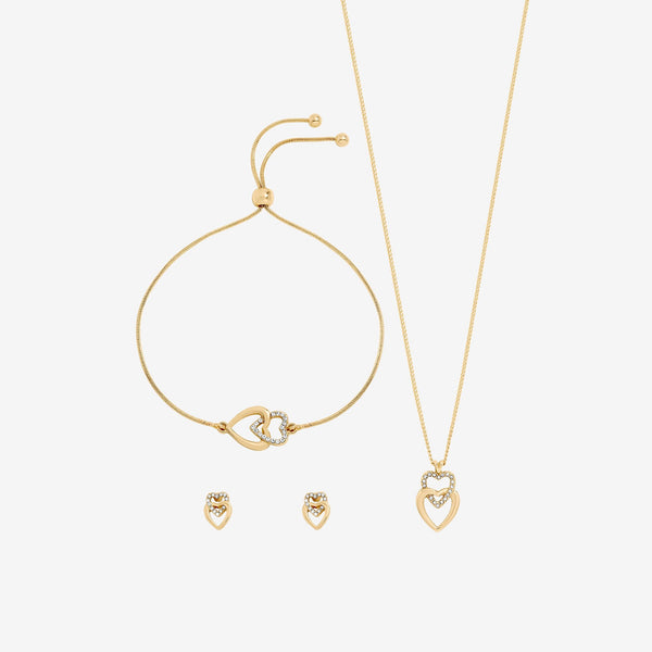 Jon Richard Gold Plated Crystal and Polished Heart Trio Set - Gift Box