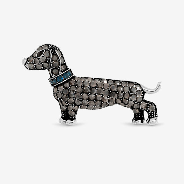 Jon Richard Jet Stone Sausage Dog Brooch - Gift Box