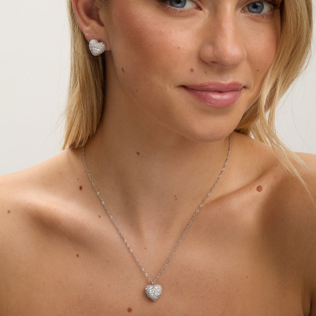 Jon Richard Rhodium Plated and Pave Heart Stud Earrings - Gift Box