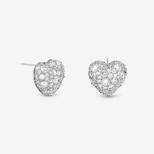 Jon Richard Rhodium Plated and Pave Heart Stud Earrings - Gift Box