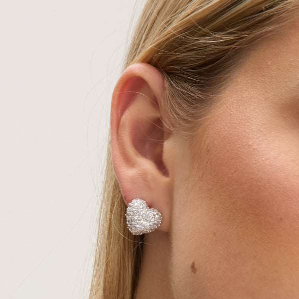 Jon Richard Rhodium Plated and Pave Heart Stud Earrings - Gift Box