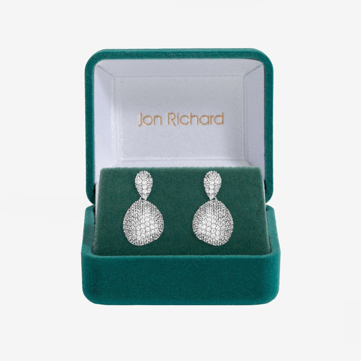 Jon Richard Rhodium Plated and Cubic Zirconia Drop Dome Earrings - Gift Box