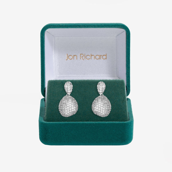 Jon Richard Rhodium Plated and Cubic Zirconia Drop Dome Earrings - Gift Box