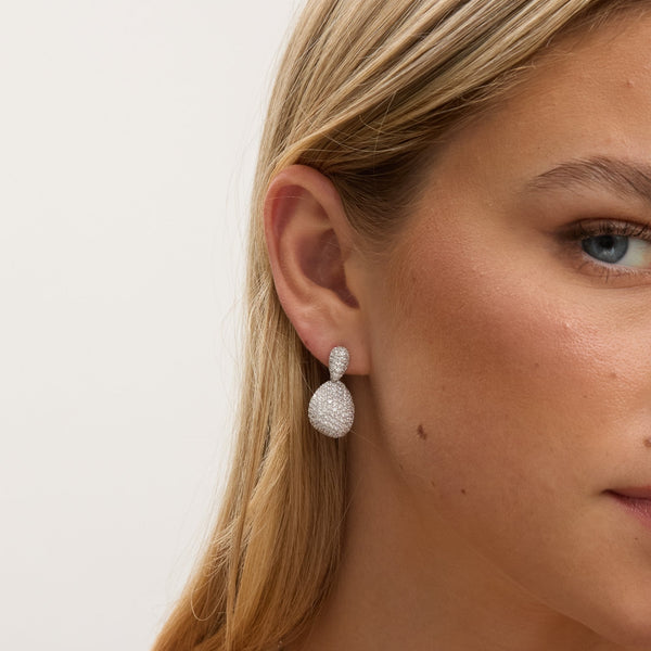 Jon Richard Rhodium Plated and Cubic Zirconia Drop Dome Earrings - Gift Box