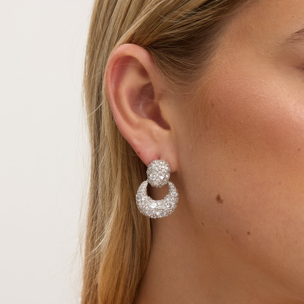 Jon Richard Rhodium Plated and Cubic Zirconia Door Knocker Earrings - Gift Box