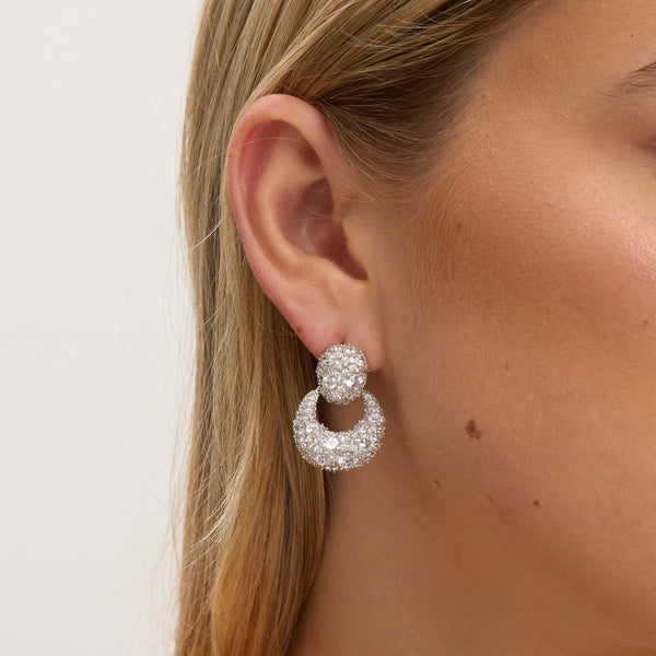 Jon Richard Rhodium Plated and Cubic Zirconia Door Knocker Earrings - Gift Box