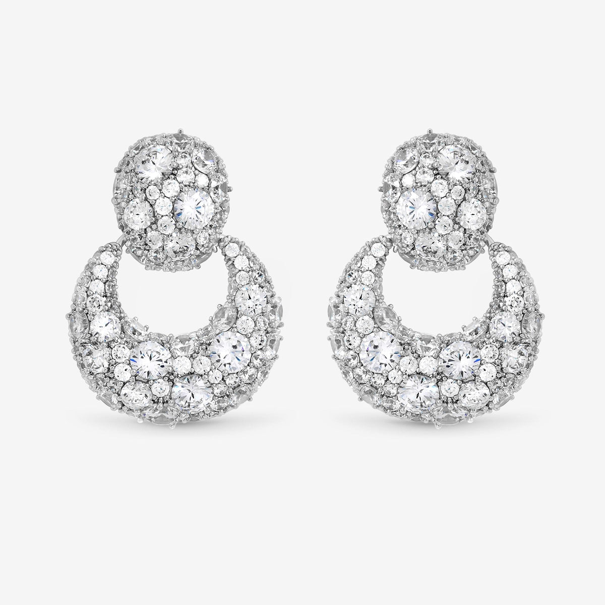 Jon Richard Rhodium Plated and Cubic Zirconia Door Knocker Earrings - Gift Box