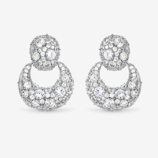 Jon Richard Rhodium Plated and Cubic Zirconia Door Knocker Earrings - Gift Box
