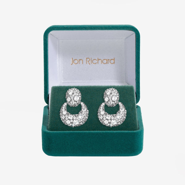 Jon Richard Rhodium Plated and Cubic Zirconia Door Knocker Earrings - Gift Box