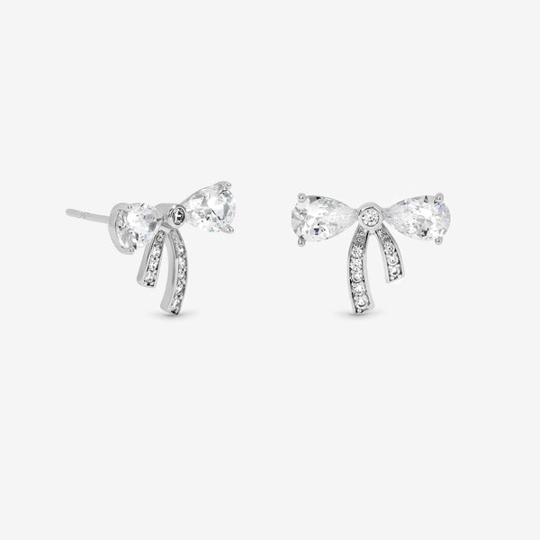 Jon Richard Rhodium Plated Cubic Zirconia and Pave Small Bow Studs