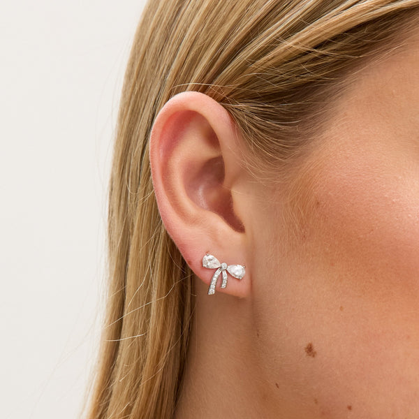 Jon Richard Rhodium Plated Cubic Zirconia and Pave Small Bow Studs
