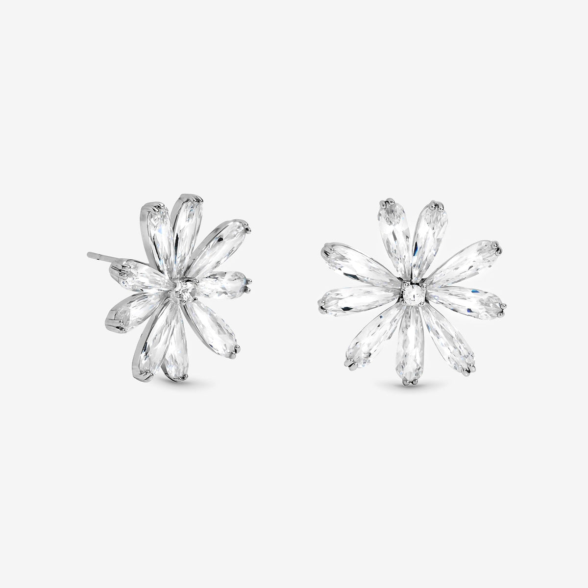 Jon Richard Rhodium Plated Cubic Zirconia Flower Stud Earrings