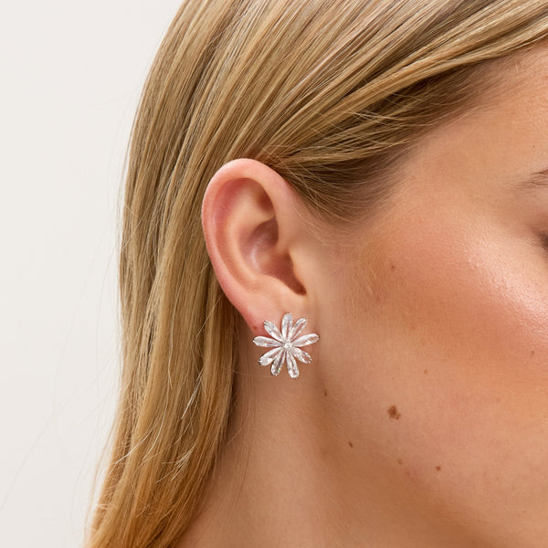 Jon Richard Rhodium Plated Cubic Zirconia Flower Stud Earrings