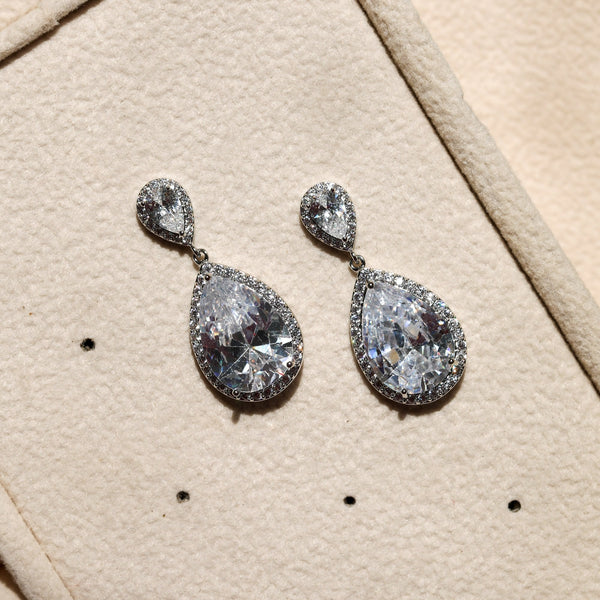 Jon Richard Rhodium Plated Cubic Zirconia Double Pear Drop Earrings