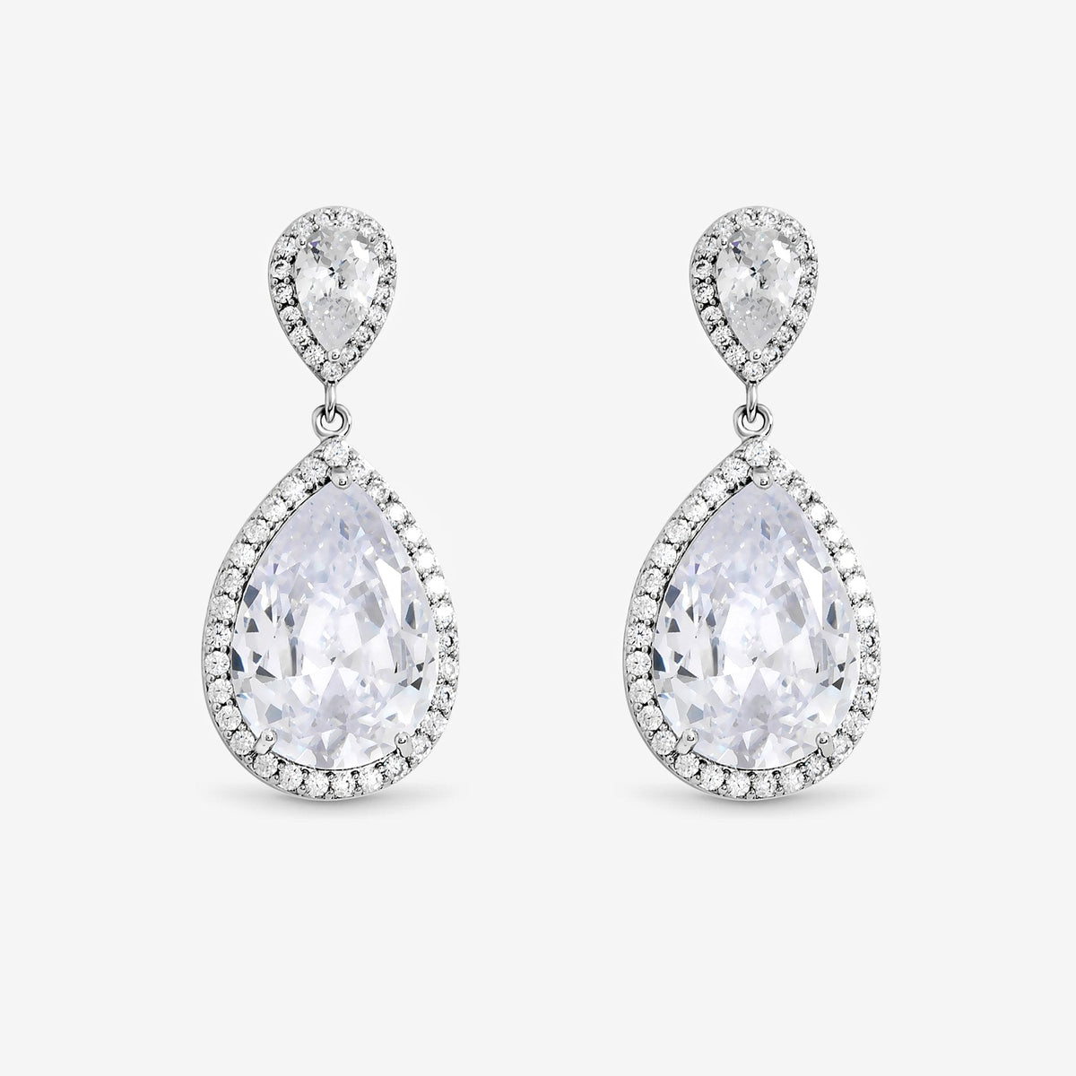 Jon Richard Rhodium Plated Cubic Zirconia Double Pear Drop Earrings