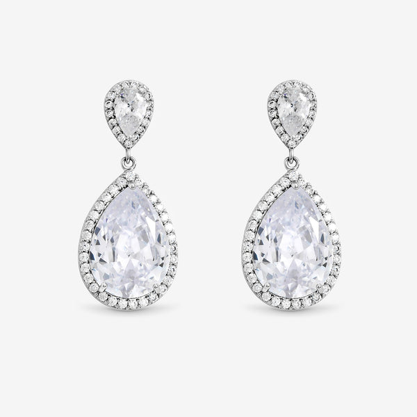 Jon Richard Rhodium Plated Cubic Zirconia Double Pear Drop Earrings
