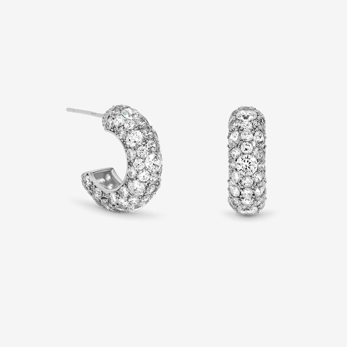 Jon Richard Rhodium Plated Pave Chubby Hoops