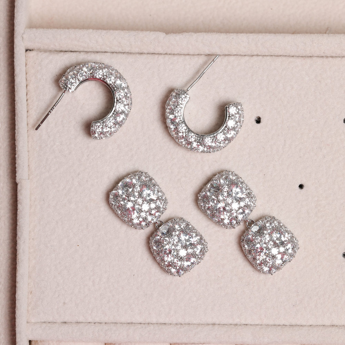 Jon Richard Rhodium Plated Pave Chubby Hoops