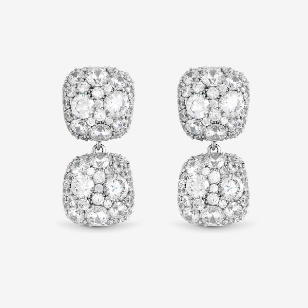 Jon Richard Rhodium Plated Pave Square Double Drop Earrings