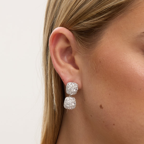 Jon Richard Rhodium Plated Pave Square Double Drop Earrings