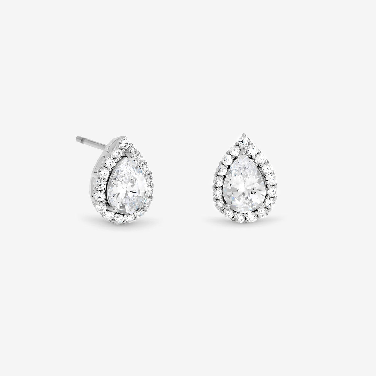 Jon Richard Rhodium Plated Pear Halo Stud Earrings
