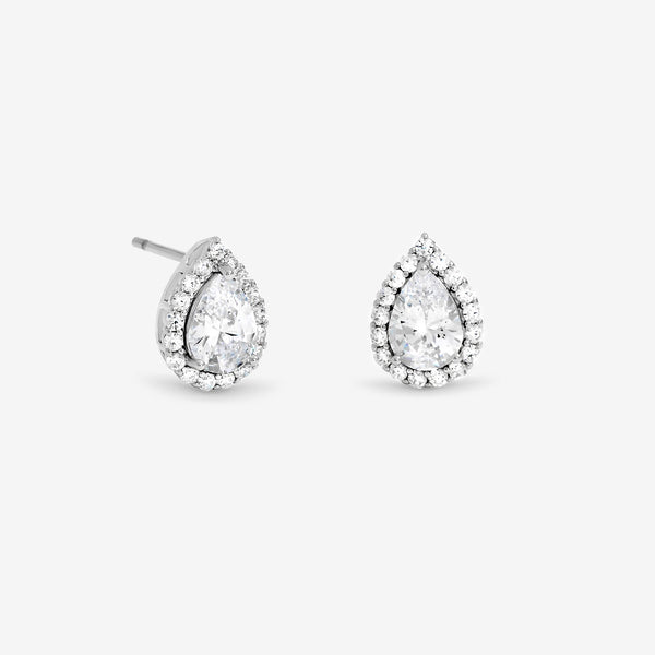 Jon Richard Rhodium Plated Pear Halo Stud Earrings