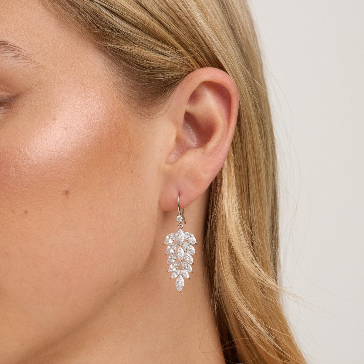 Jon Richard Rhodium Plated Fishhook Leaf Drop Earrings
