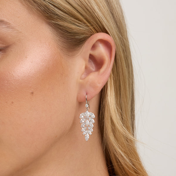 Jon Richard Rhodium Plated Fishhook Leaf Drop Earrings