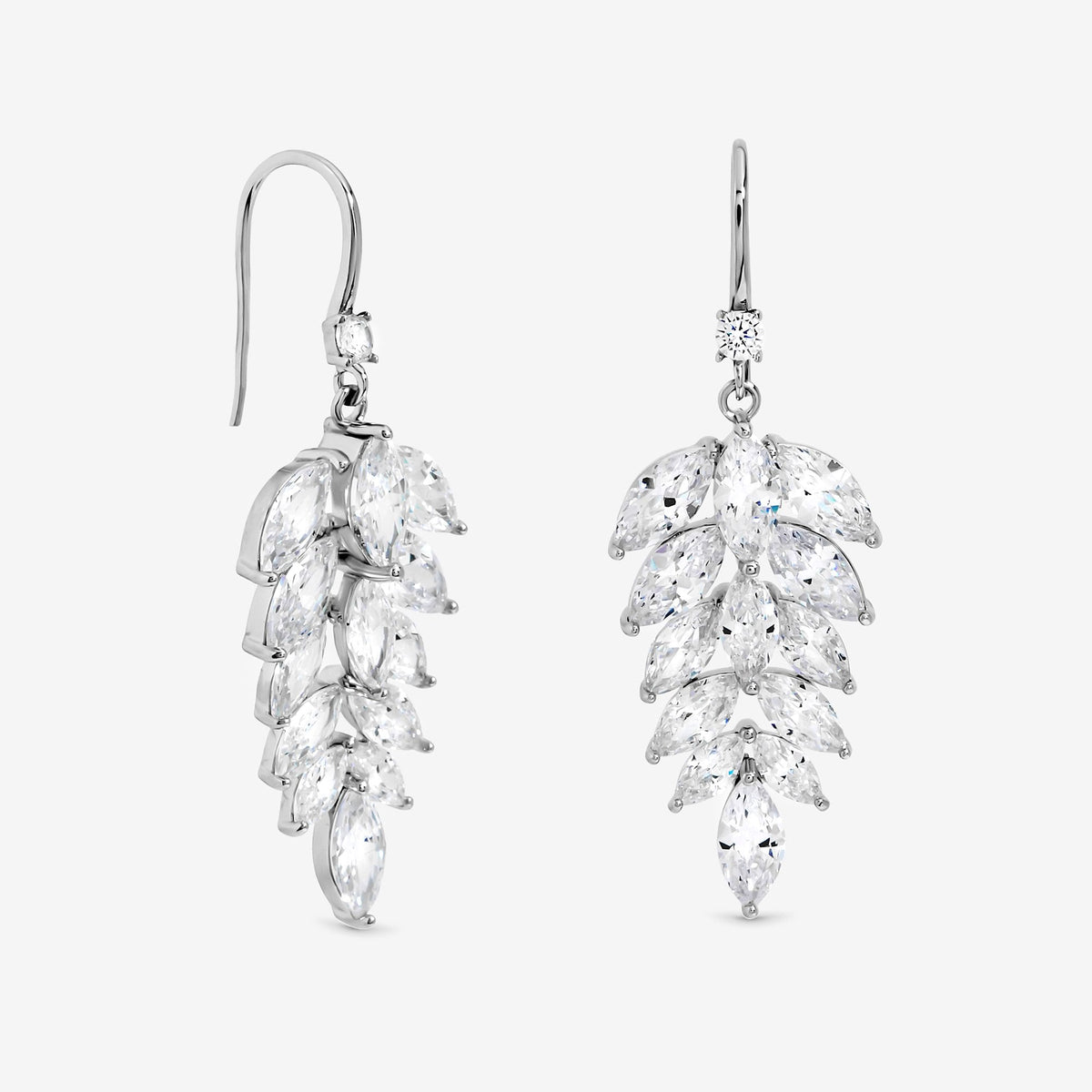 Jon Richard Rhodium Plated Fishhook Leaf Drop Earrings