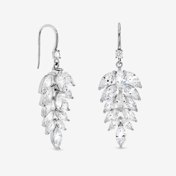 Jon Richard Rhodium Plated Fishhook Leaf Drop Earrings