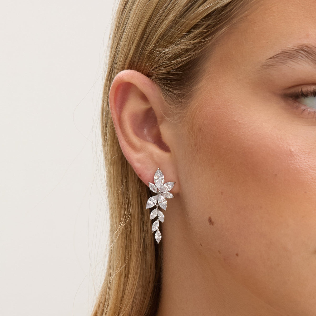 Jon Richard Rhodium Plated Crystal Leaf Drop Earrings