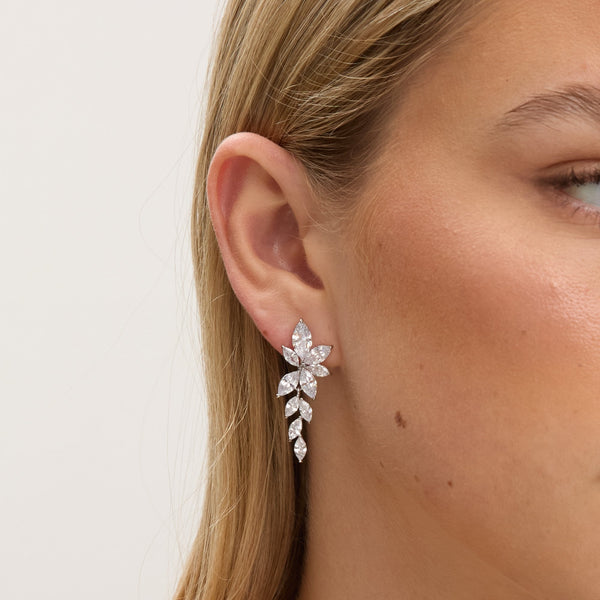 Jon Richard Rhodium Plated Crystal Leaf Drop Earrings