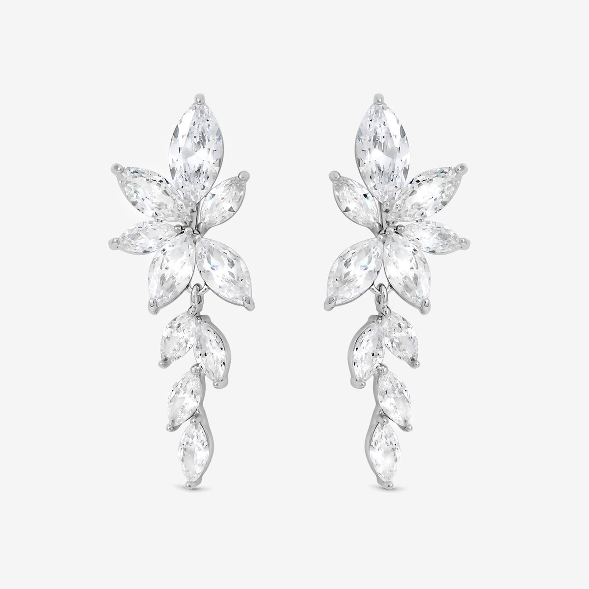 Jon Richard Rhodium Plated Crystal Leaf Drop Earrings